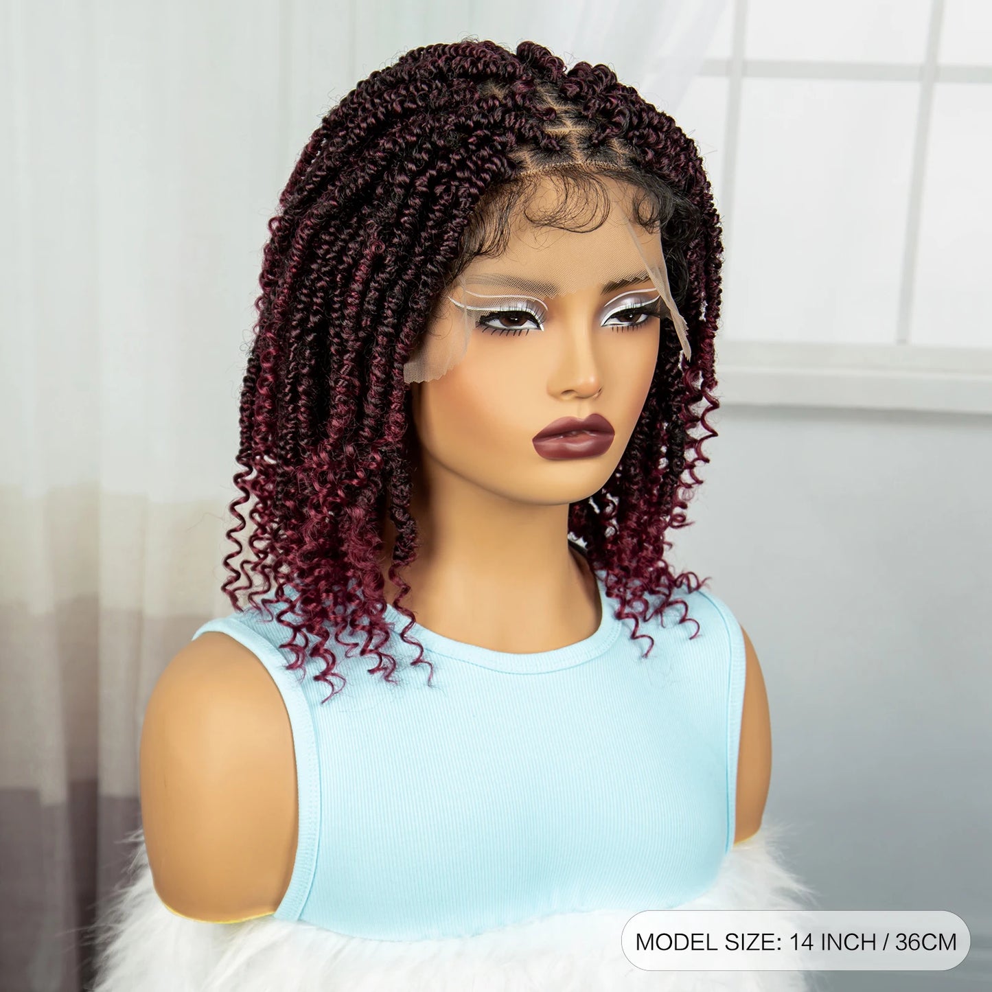 Short Knotless Box Braids Wig with Curly Ends | Handmade Lace Front Bob Luxegan