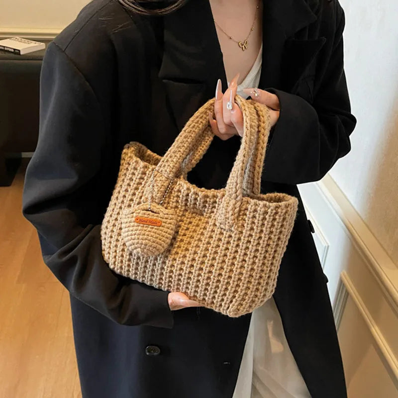 Retro Handmade Crochet Bag Casual Handbag Shoulder Bag | Autumn And Winter New Mini Tote Bag Women'S Armpit Bag