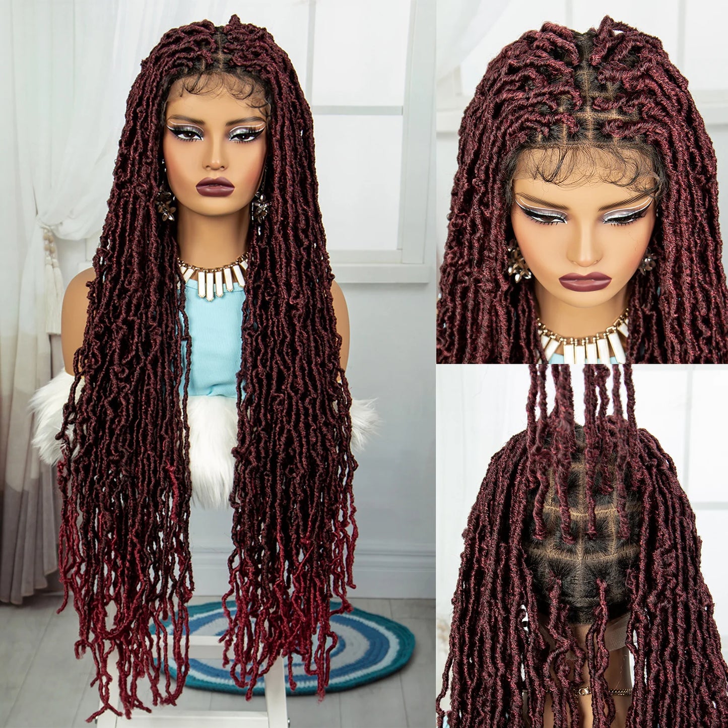 Red Box Braids Full Lace Wig | 36 Inches | Crochet Braids | Knotless | Kanekalon