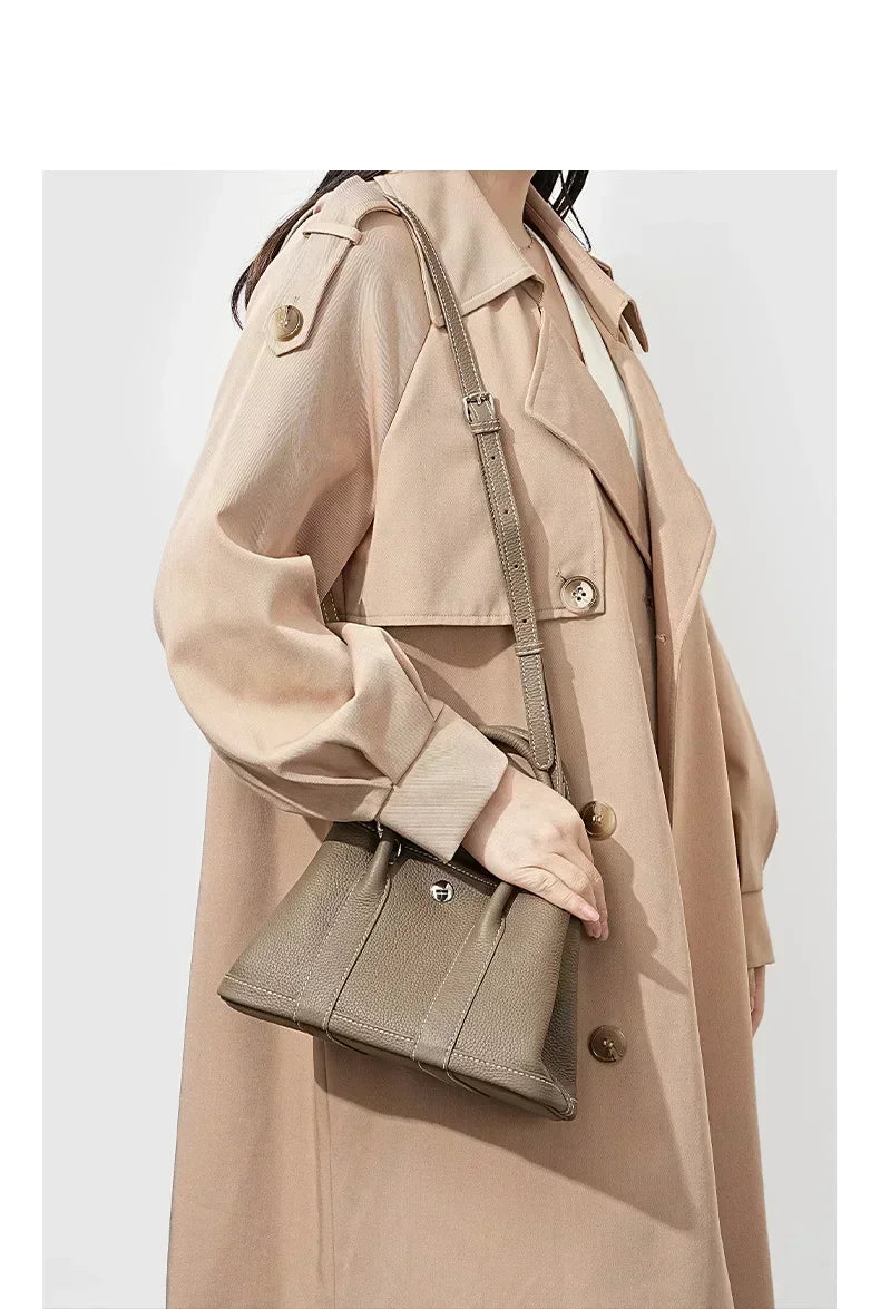 Minimalist Leather "Paper Bag" Organizer | Sophisticated High-End Portable Makeup Handbag | Elegant Solid Color Leather Tote for Women | Versatile Birthday & Anniversary Gift Crossbody Bag Luxegan