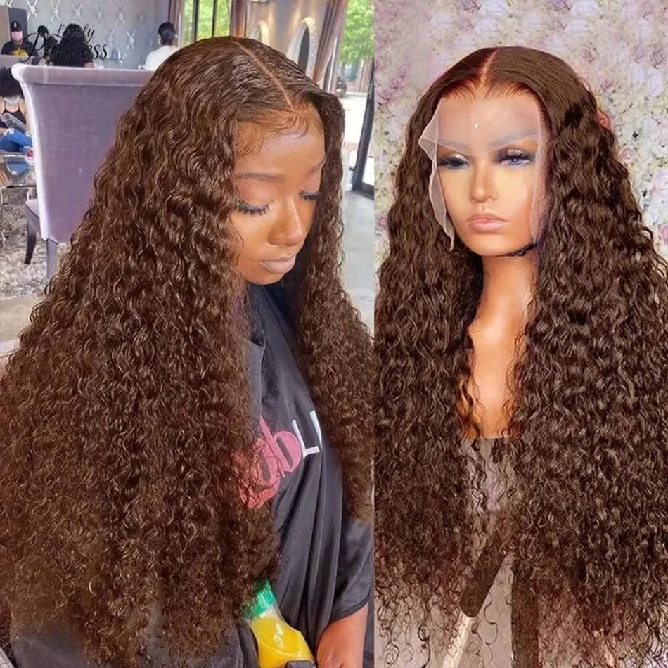Chocolate Brown Deep Wave HD Lace Wig | Sophisticated 250 Density 13x6 & 13x4 Frontal | Elegant "100% Brazilian Remy" Silhouette | "Dignified" Pre-Plucked Curly Human Hair for Radiant Versatile Styling Luxegan