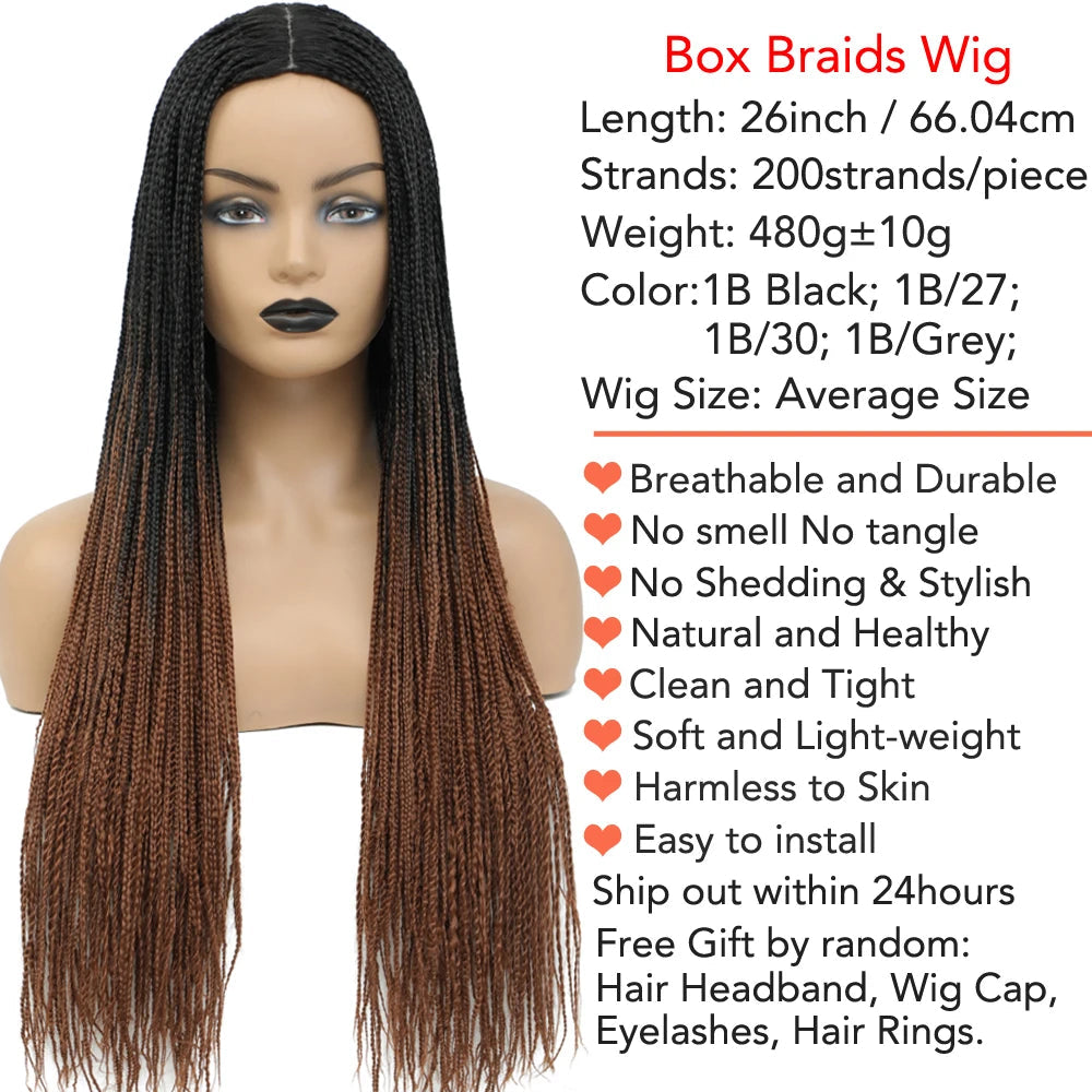 26" Ombre Box Braids Wig | Knotless | Crochet | 1B, 27, 30, Gray | Handmade Luxegan