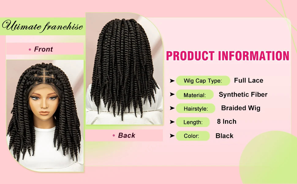 Twisted Braided Wig | Bob Twist Crochet Wig | Full Lace Braided Wig for Black Women | Kanekalon Hair - Luxegan