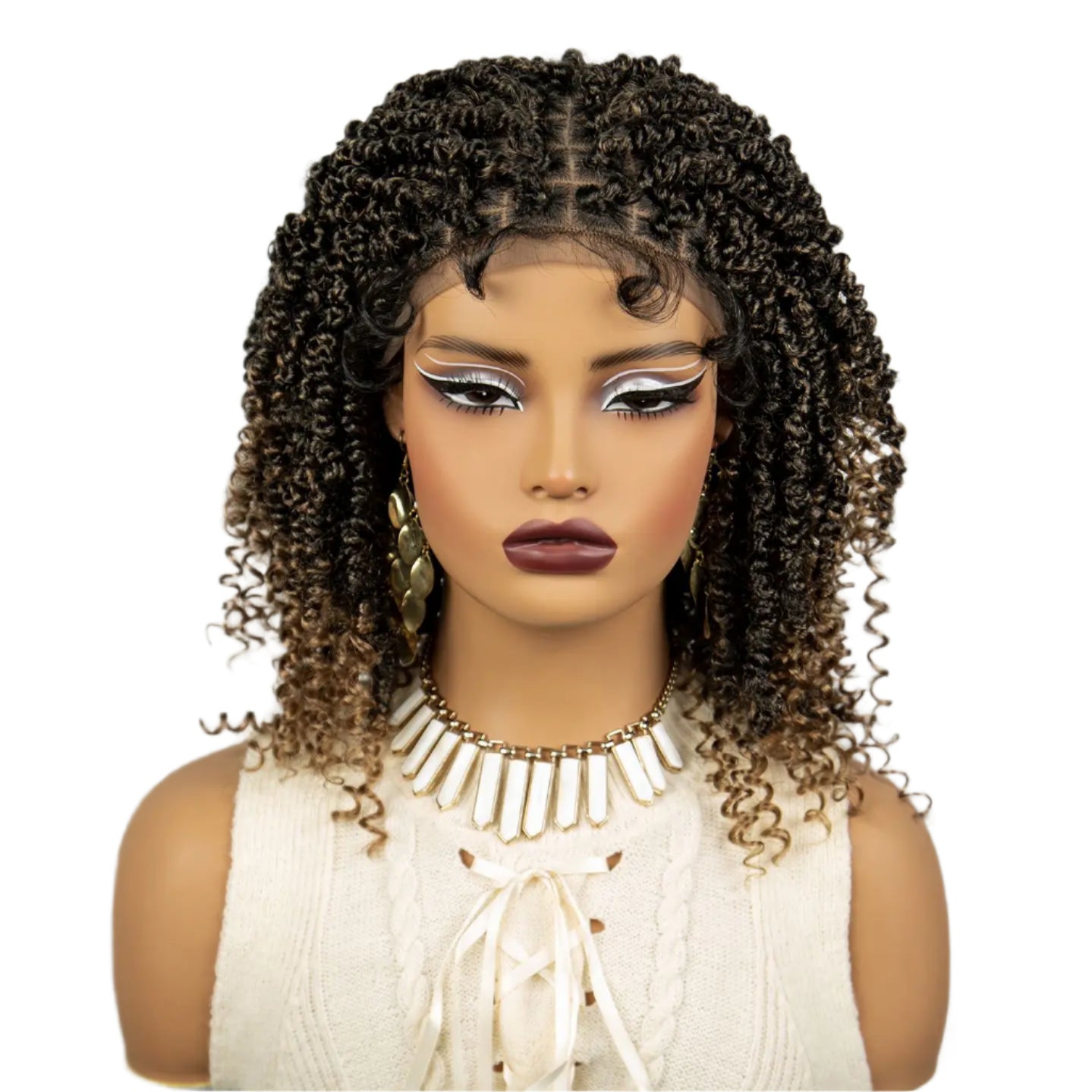 Burgundy Knotless Box Braids Bob Wig with Curly Ends | Lace Front Luxegan