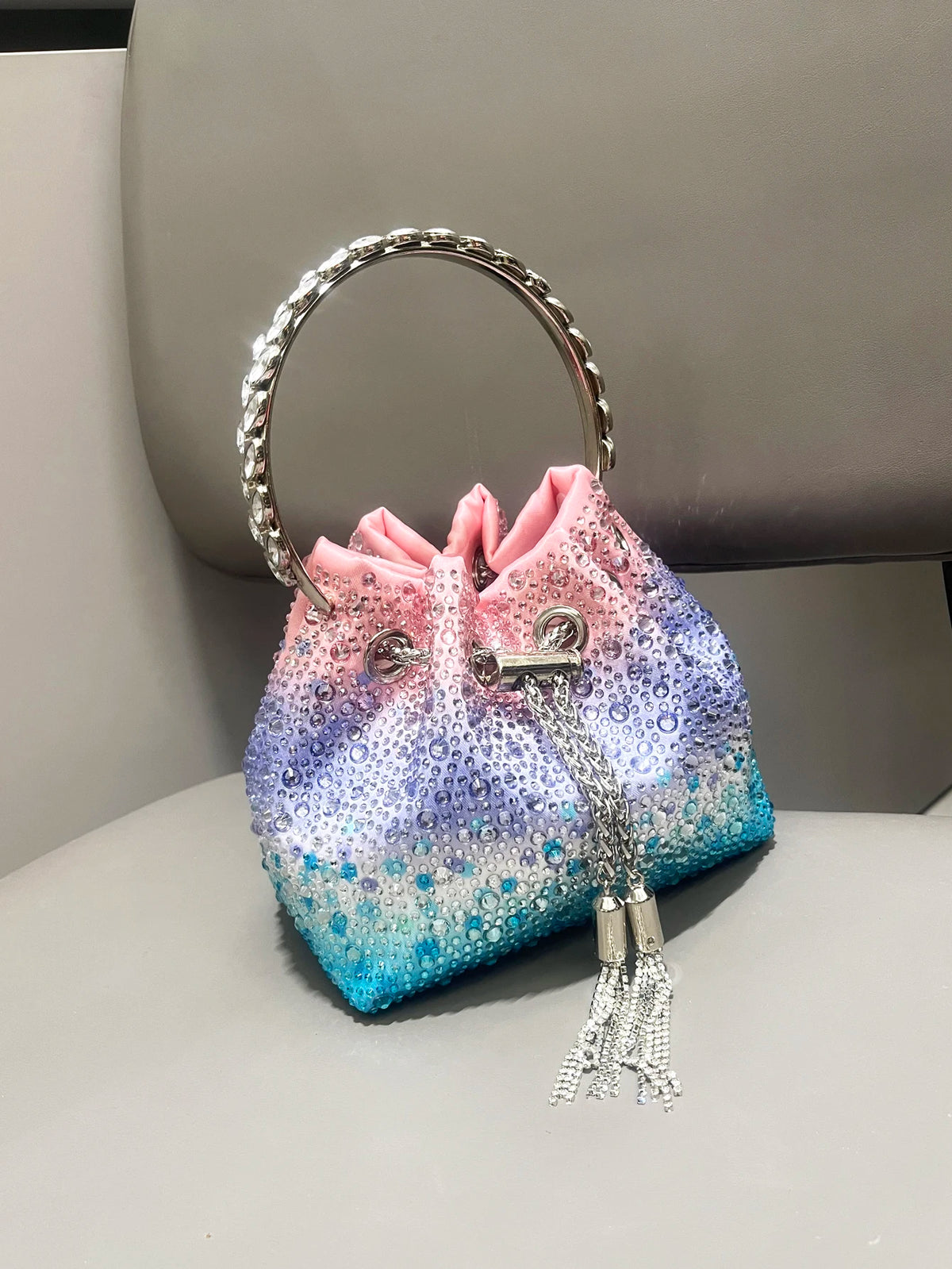Luxury Designer Rhinestone Evening Clutch | Shiny Crystal Bucket Handbag & Fashion Shoulder Bag Luxegan