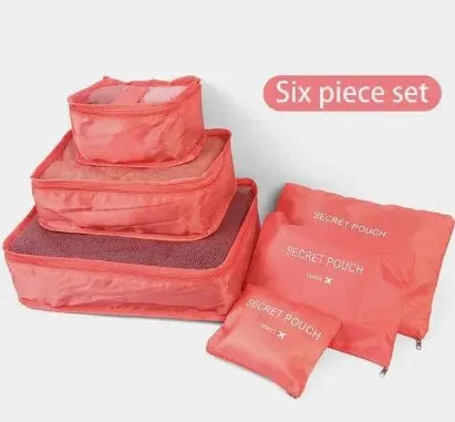 6Pcs Luggage Travel Bags | Underwear Shoes Storage Bag & Oxford Waterproof Cloth Suitcase Pouch Cube (Red Organiser for Clothing) Luxegan