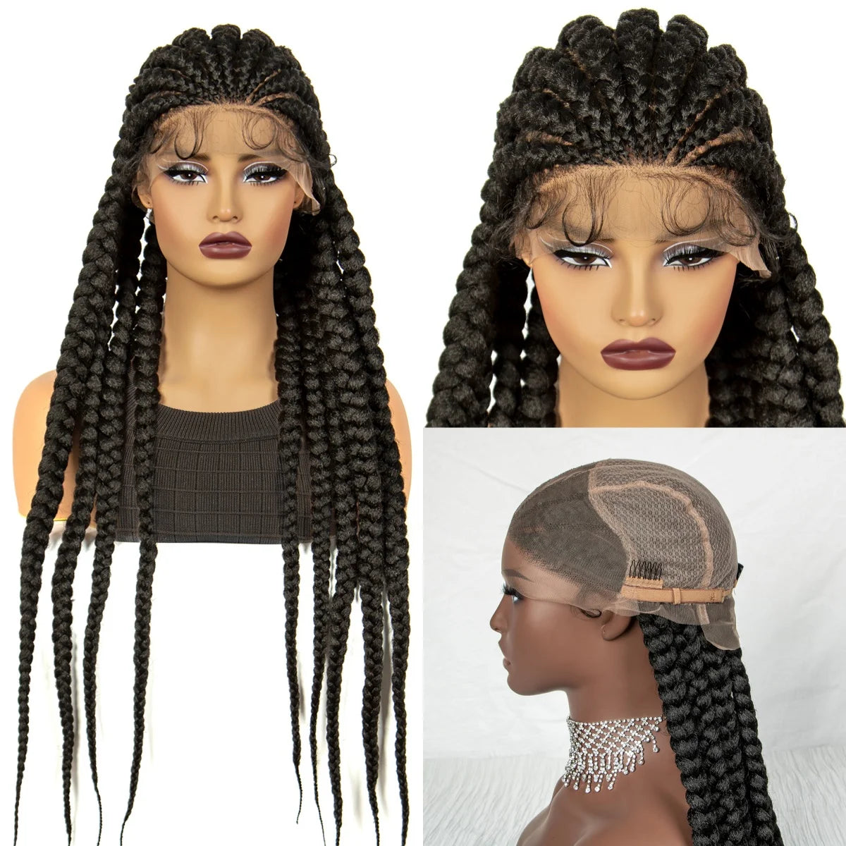 36" Cornrow Knotless Braids Wig | Full Lace Frontal | Baby Hair | Cosplay Luxegan
