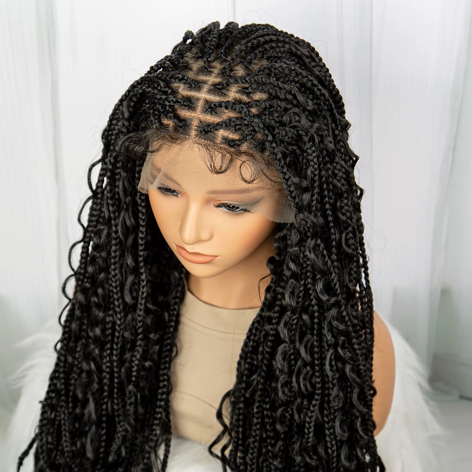 32" Boho Knotless Braided Wig | Bohemian Box Braids | Lace Front Wig with Baby Hair | Synthetic Hair - Luxegan