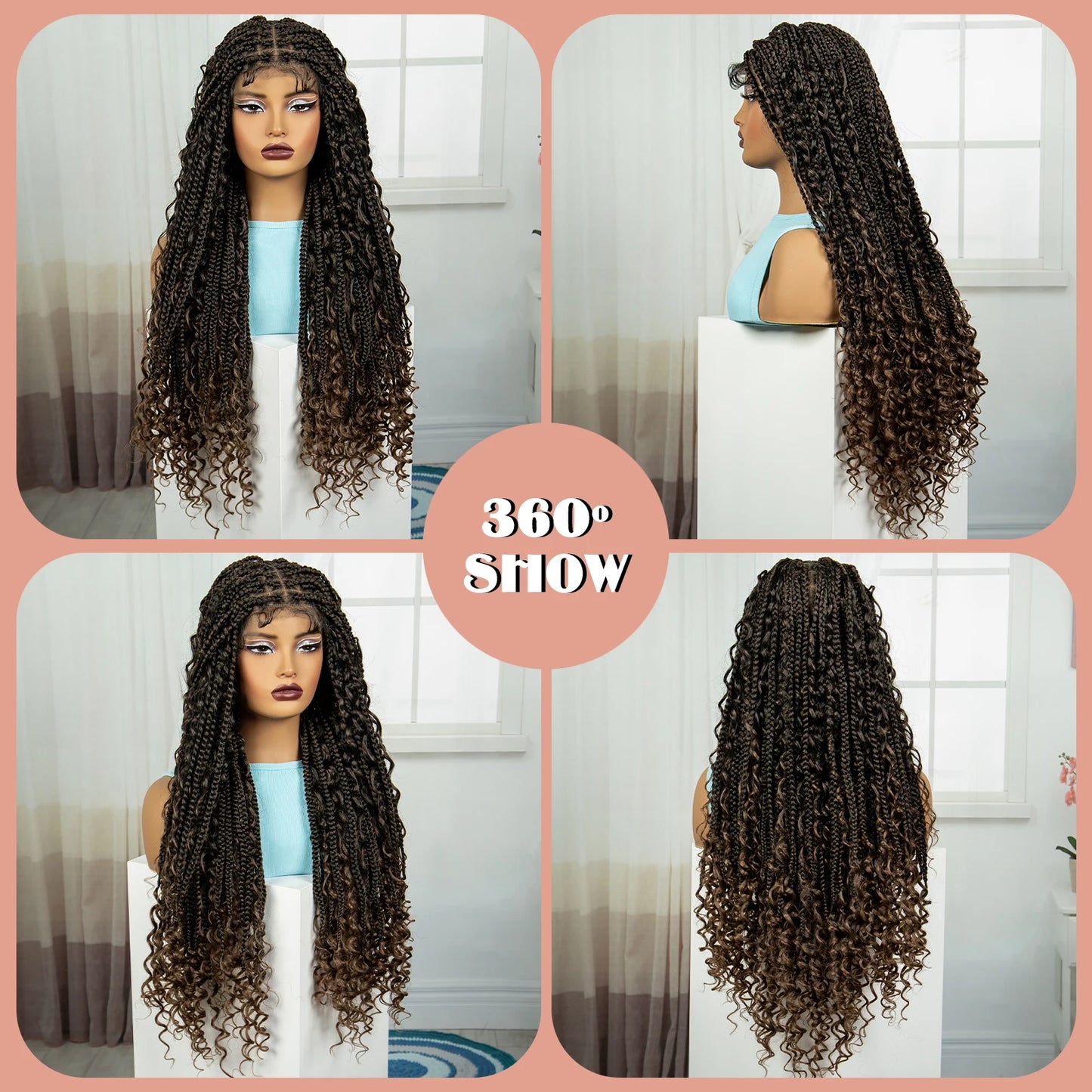 Ombre Knotless Braids Wig | Curly Ends | Full Lace | Baby Hair | Handmade Luxegan