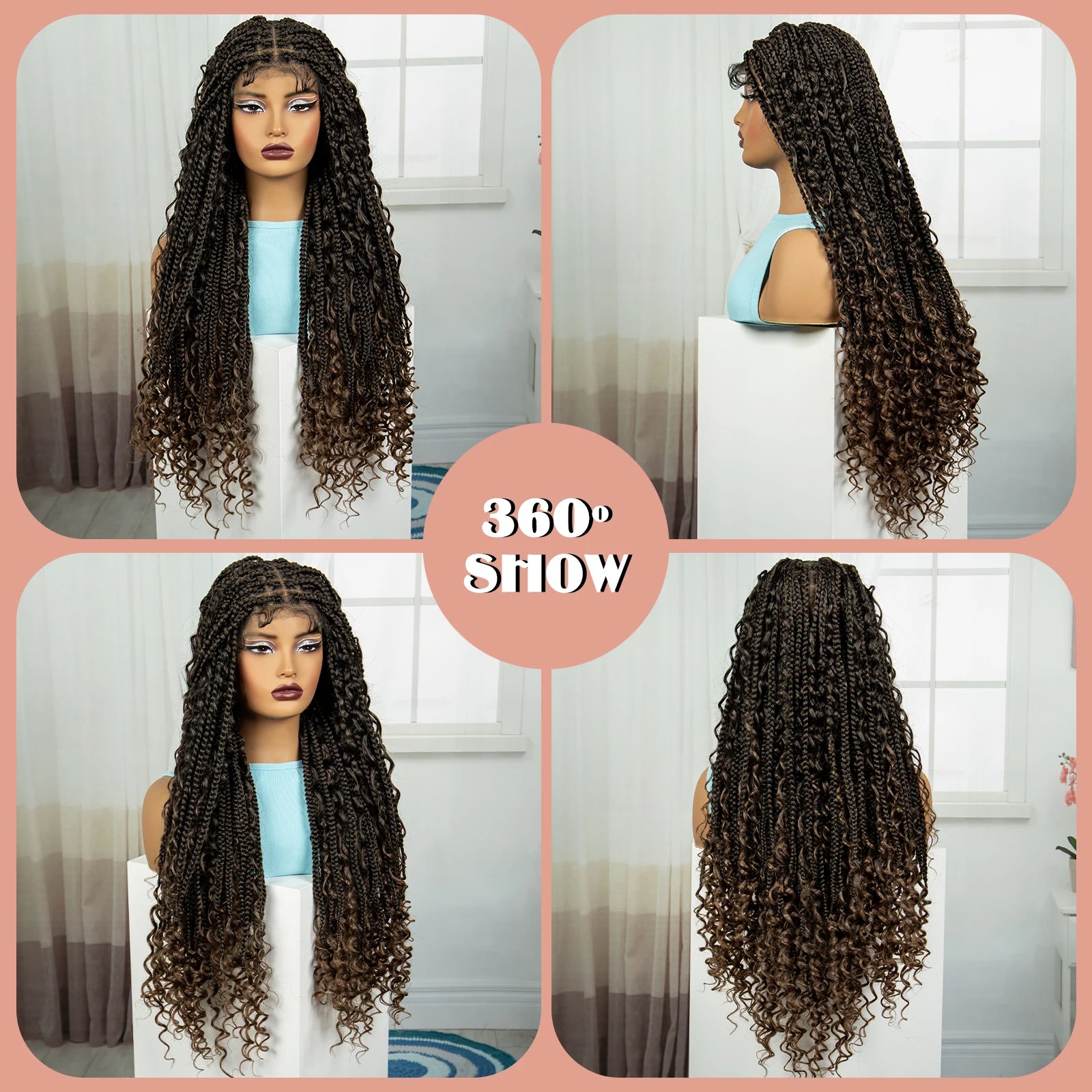 Ombre Knotless Braids Wig | Curly Ends | Full Lace | Baby Hair | Handmade Luxegan