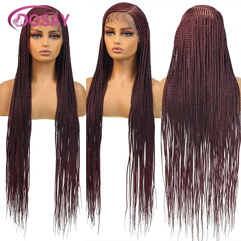 Synthetic Full Lace Front Wig Cornrow Double Braided Wigs For Black Women Box Side Part Braided Lace Wig Faux Locs Braids Wigs Luxegan