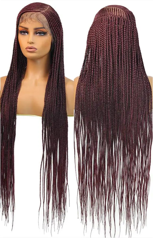 36" Blonde Cornrow Box Braided Wig | 613 Synthetic | Full Lace Front | Side Part | For Women