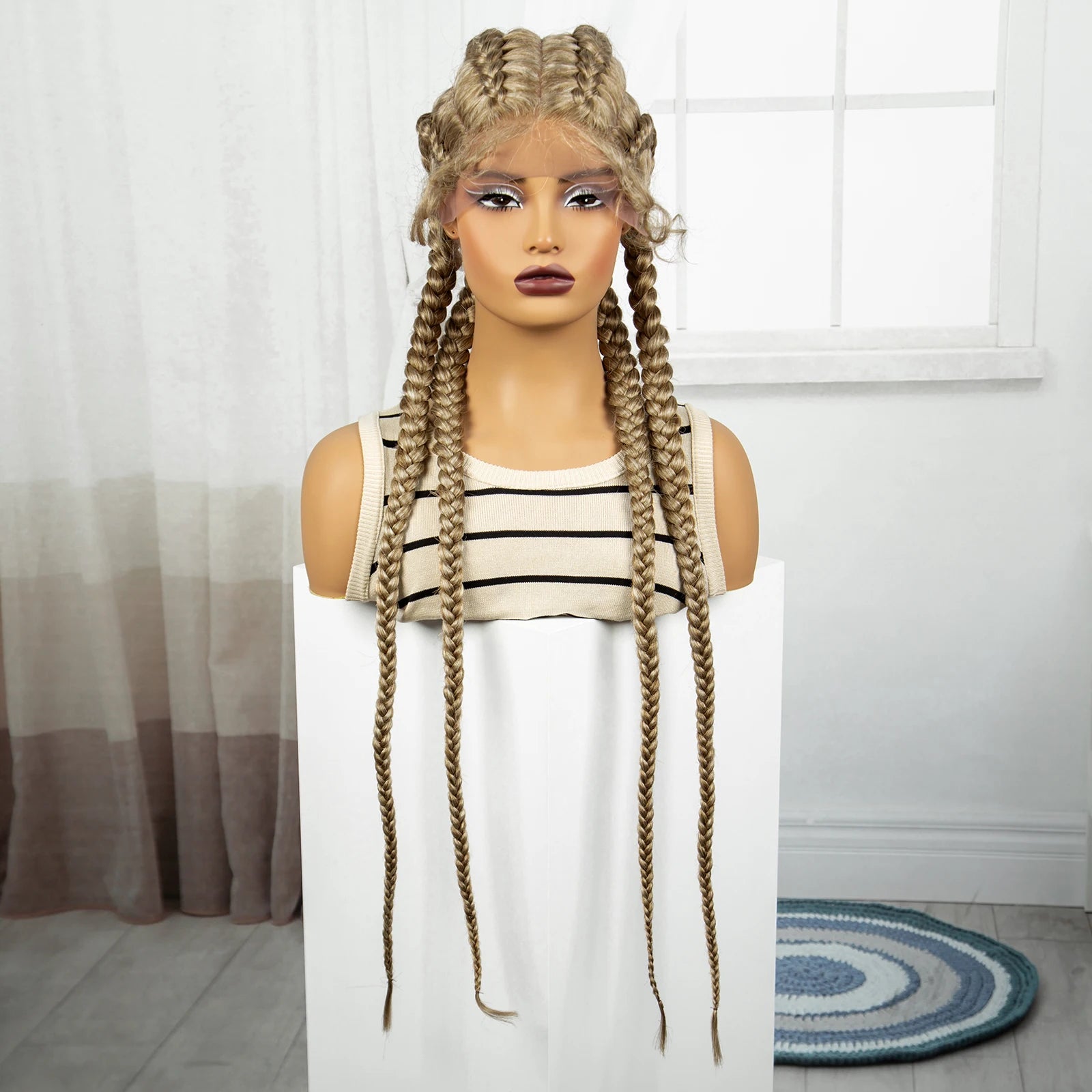 36" Natural Cornrow Braids Wig | Lace Front | Baby Hair | Long Braids Luxegan