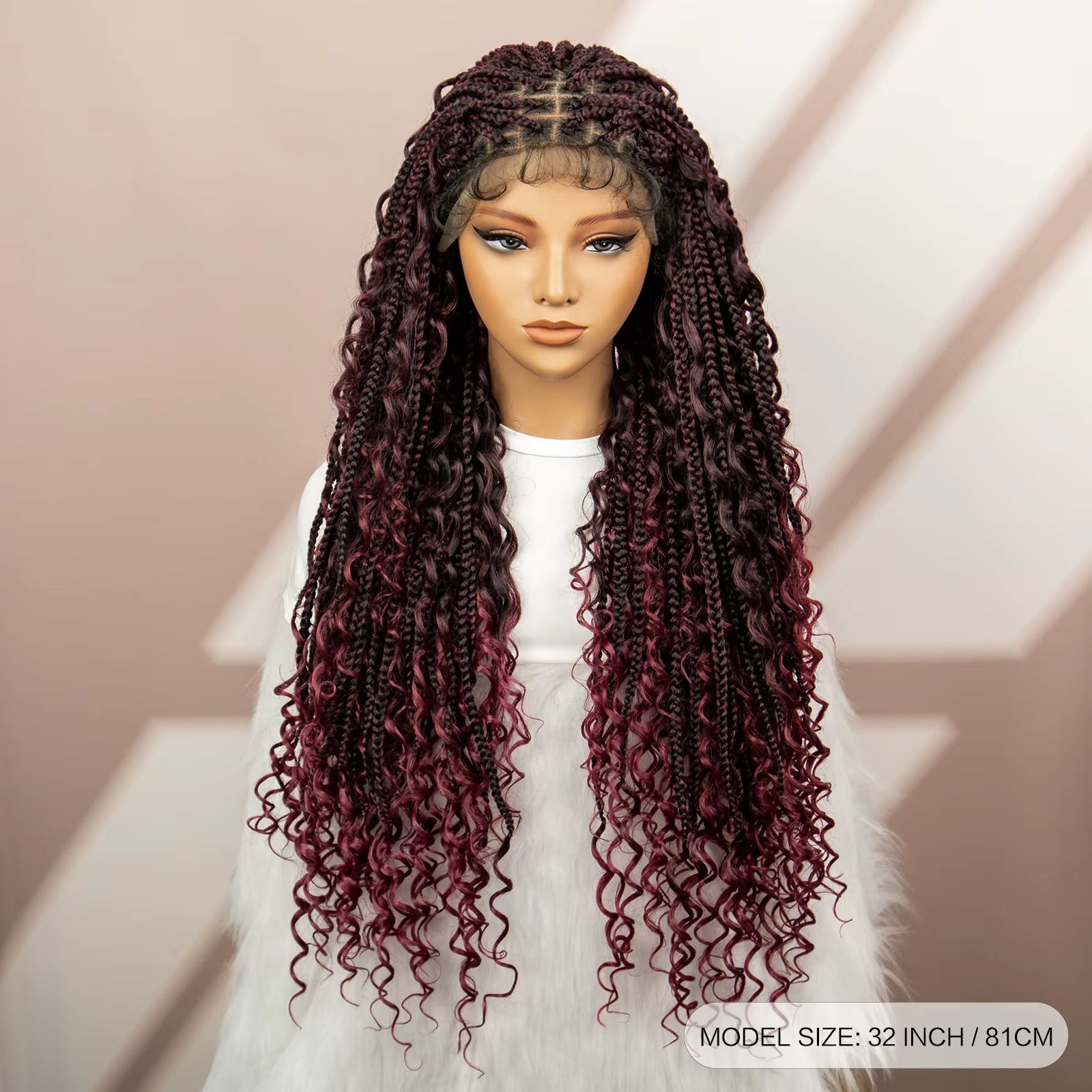 32" Boho Knotless Braided Wig | Bohemian Box Braids | Lace Front Wig with Baby Hair | Synthetic Hair - Luxegan