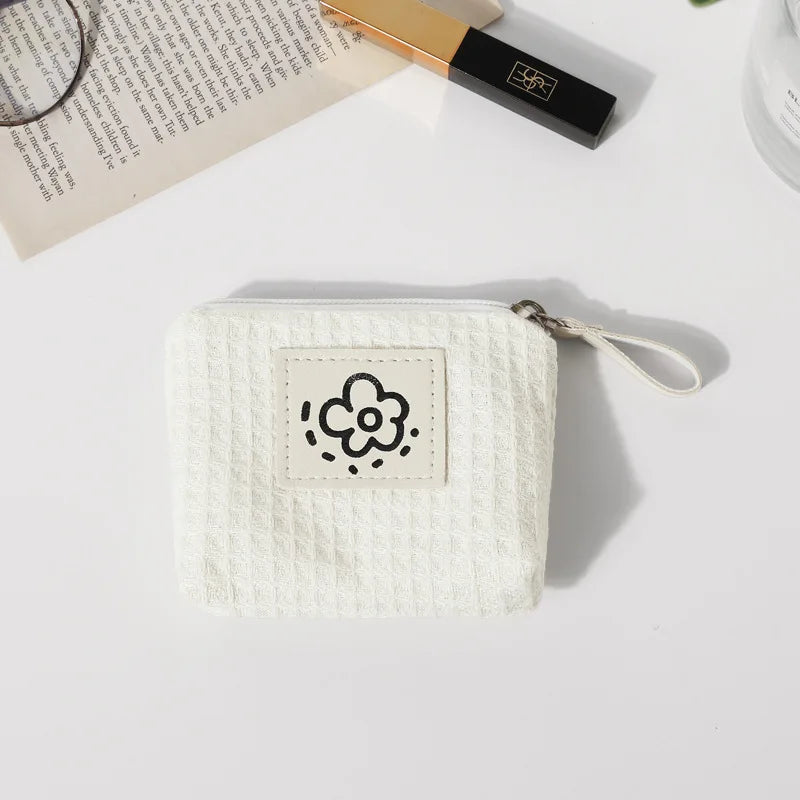 Simple Flower Small Coin Purse | Portable Waffle Grid Coin Pouch Luxegan