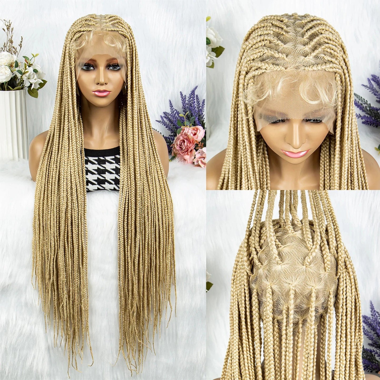 613 Blonde HD Full Lace Braided Wig | Knotless Box & Cornrows | Crochet Braids | Synthetic Luxegan