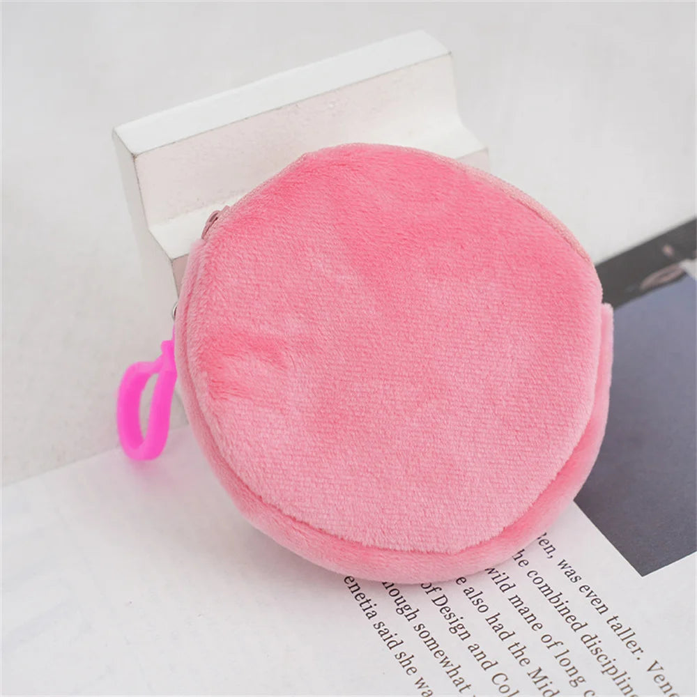 Kawaii Plush Round Coin Purse for Women | Cute Solid Wallet & ID Card Bag Keychain | Minimalist Student Gift Luxegan