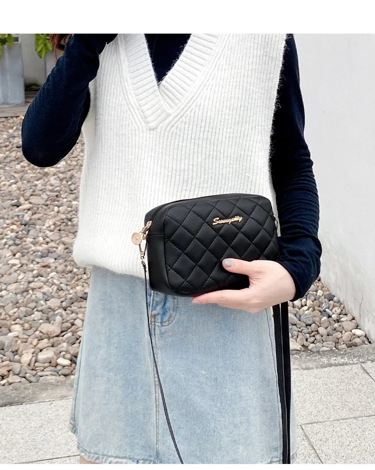 Trendy Lingge Embroidery Canvas Camera Crossbody Bag | Fashion Chain Tassel Small Messenger Bag for Women Luxegan