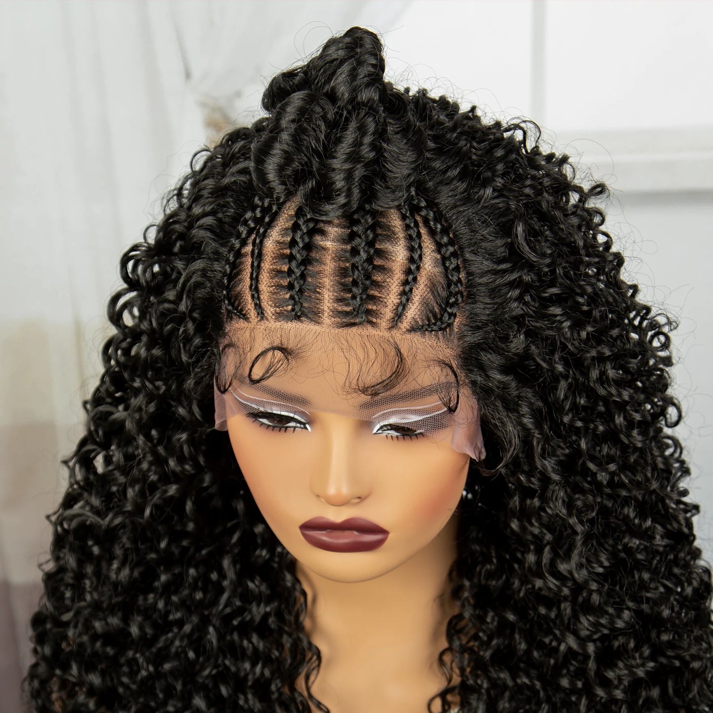 24" Kinky Curly Braids Wig with Buns | 13x4 Transparent Lace Front | Baby Hair Luxegan