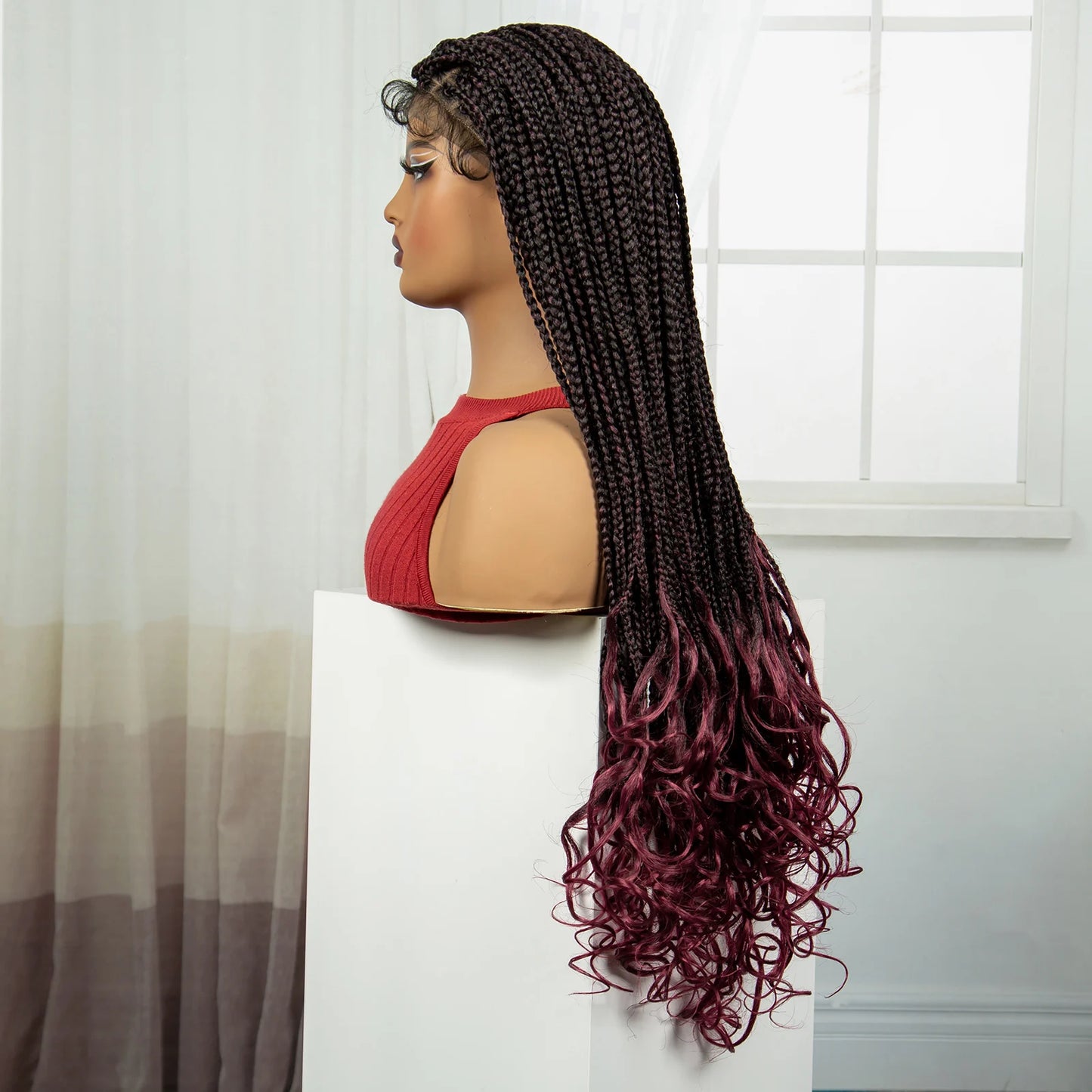 36" Knotless Box Braids Wig with Wavy Ends | Blended Braids | Lace Front Luxegan