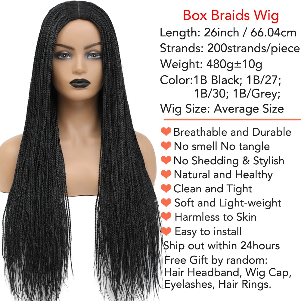 26" Ombre Box Braids Wig | Knotless | Crochet | 1B, 27, 30, Gray | Handmade Luxegan