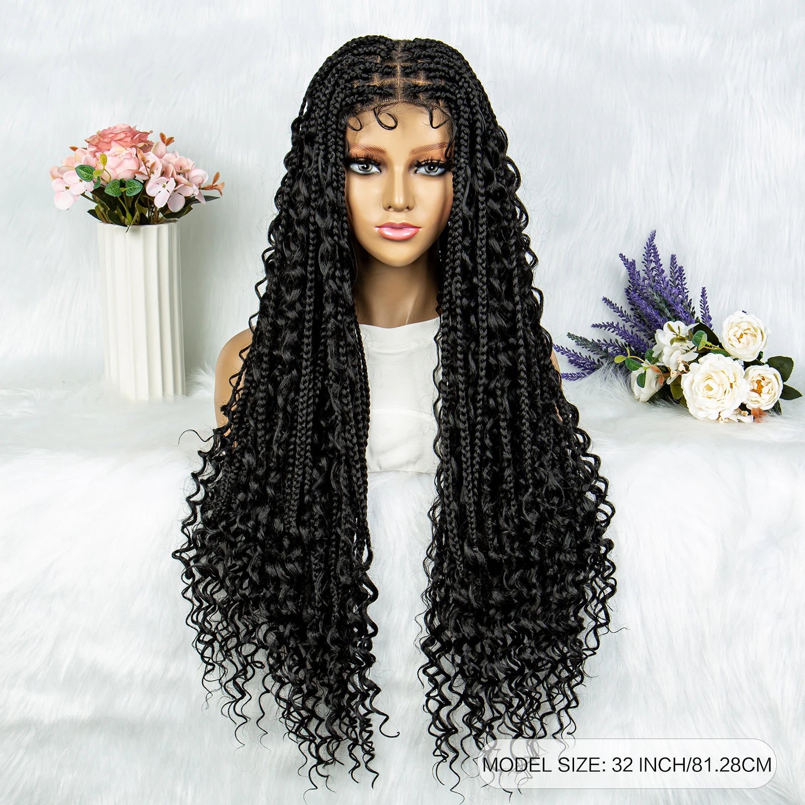 32" Natural Boho Knotless Braids Wig | HD Lace Front | Baby Hair | Synthetic Luxegan