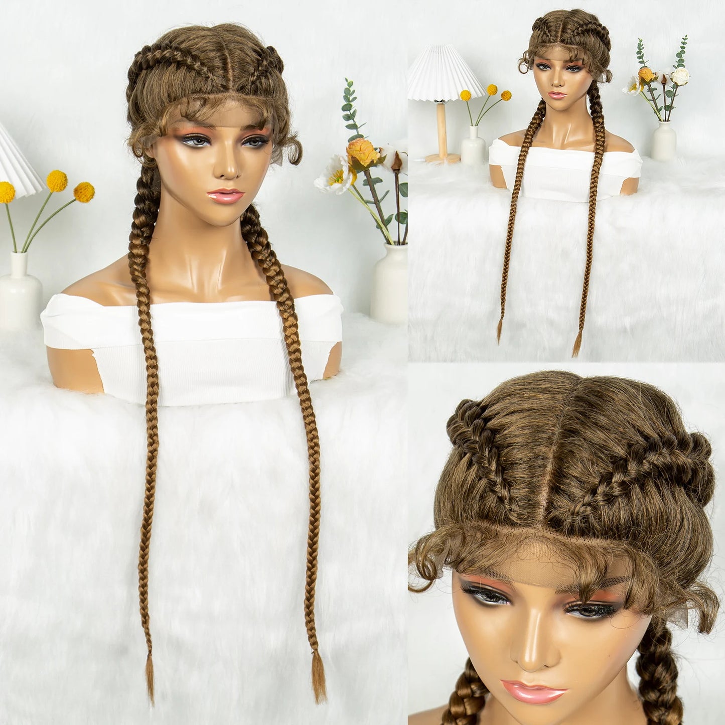KIMA 32" Cornrow Boxer Braids Lace Front Wig | Twins Dutch Braids with Baby Hair Luxegan