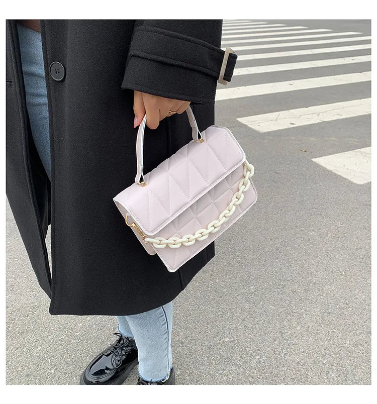 Solid Plaid Crossbody Bag For Women | Chain Decor Fashion Shoulder Bag | Ladies Flap Handbag for Daily Use Luxegan