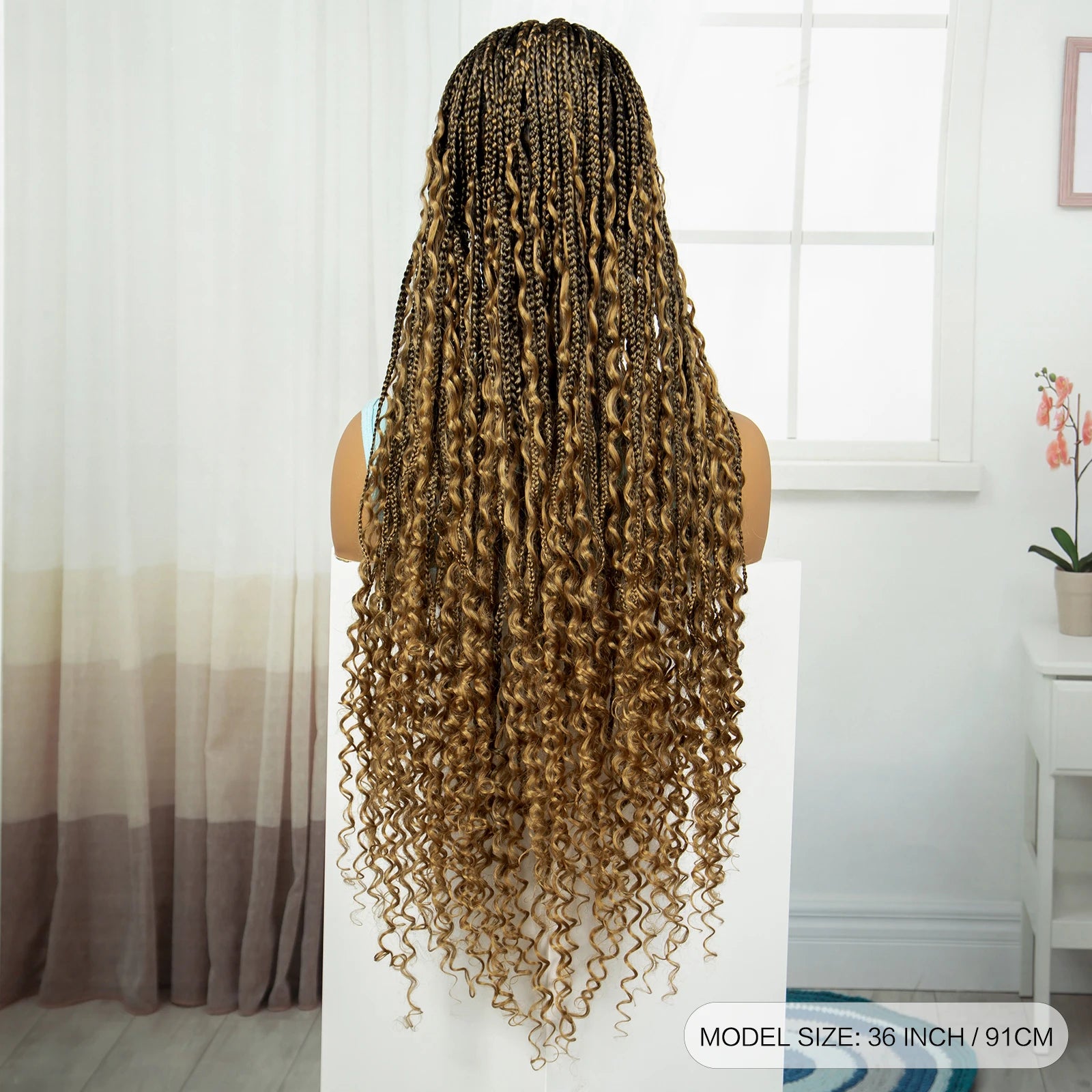 36" Ombre Boho Knotless Braids Wig | Curly Ends | HD Full Lace | Baby Hair Luxegan