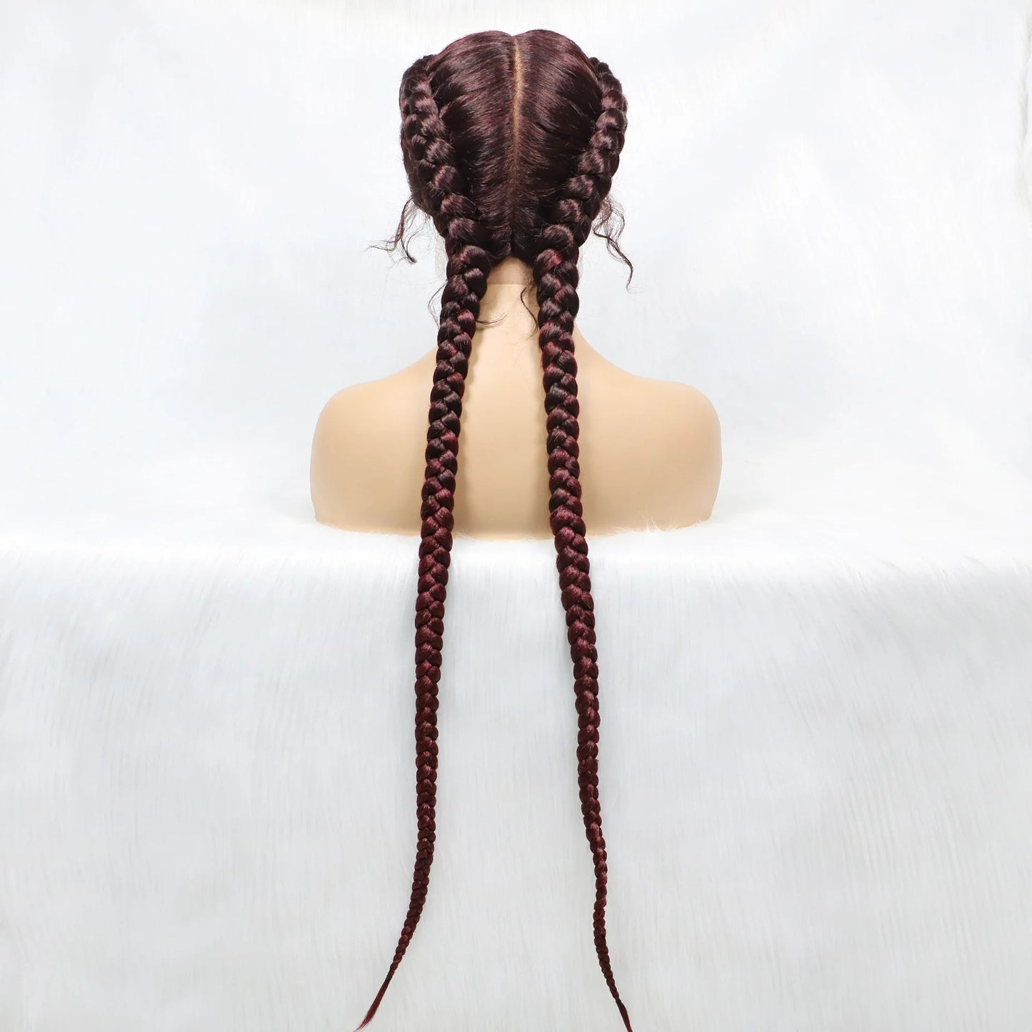 Handmade Double Dutch Cornrow Braided Wig | Natural Black Lace Front | Baby Hair | Kanekalon Synthetic Wig for Women Luxegan