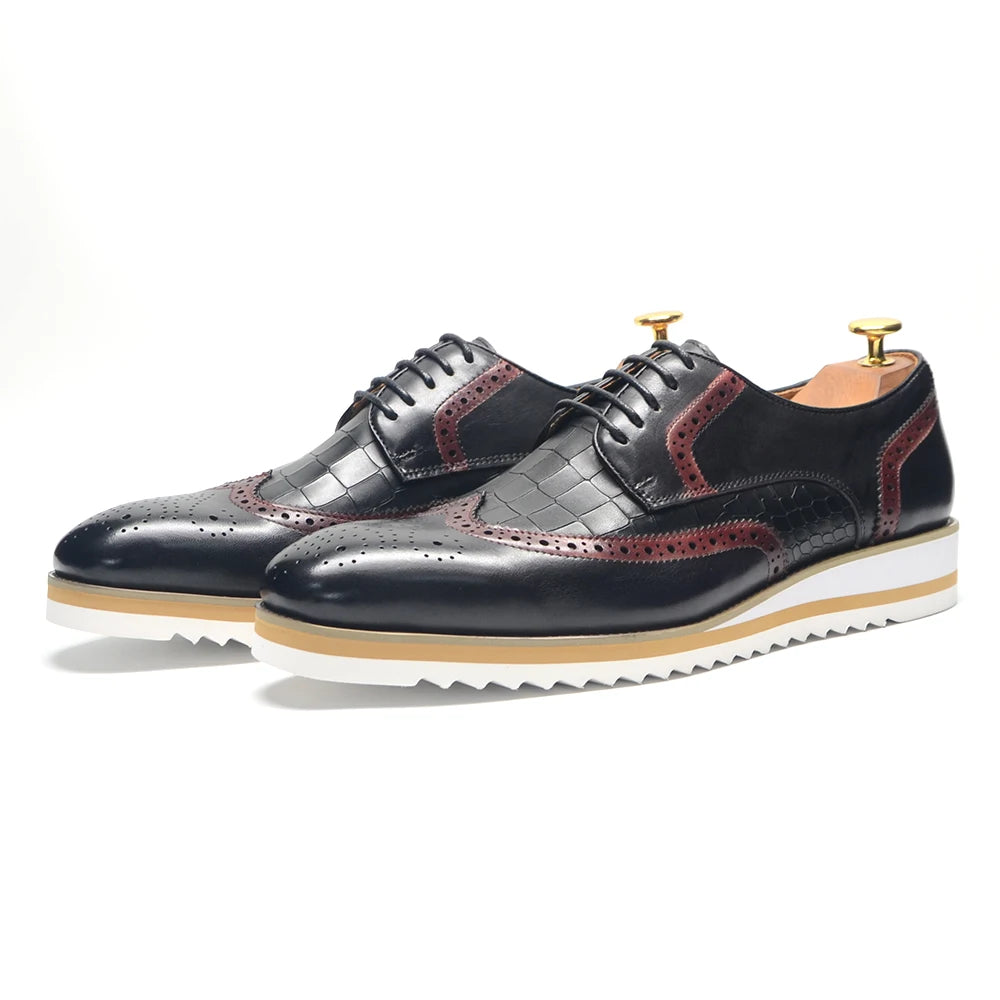 Italy Men's Wingtip Derby Shoes | Classic Modern Color Block Oxfords (Height Increasing, Genuine Leather) Luxegan