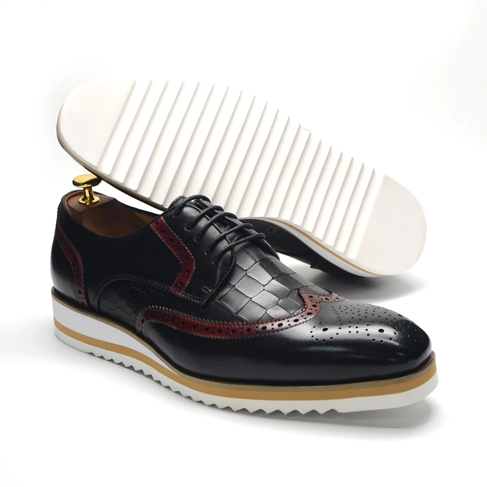 Italy Men's Wingtip Derby Shoes | Classic Modern Color Block Oxfords (Height Increasing, Genuine Leather) Luxegan