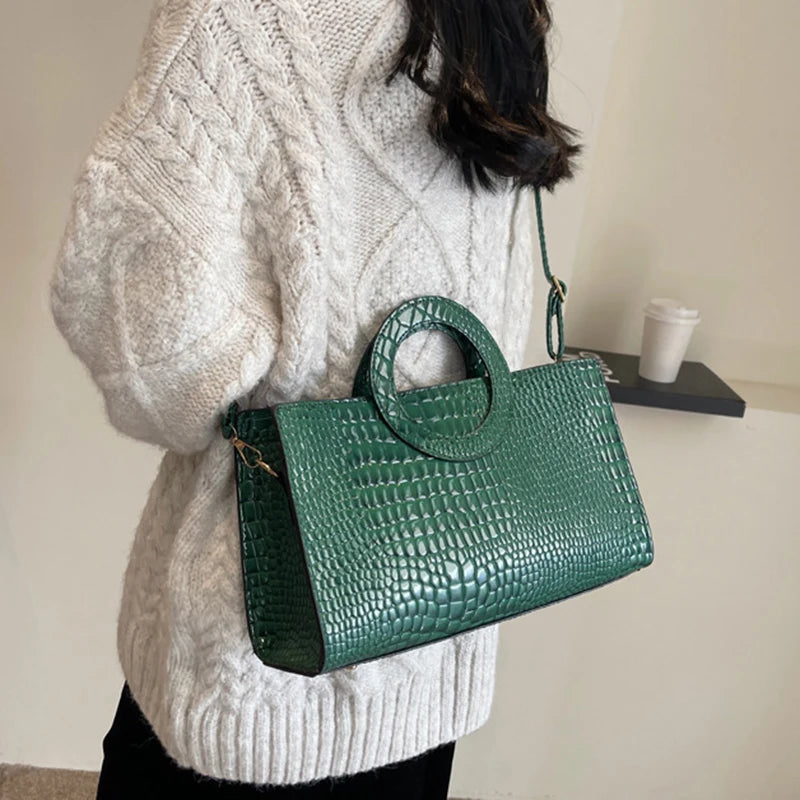 Luxury Crocodile Pattern Women's Handbag | Fashion Shoulder & Crossbody Bag (Famous Brand Designer PU Leather, Large Capacity) Luxegan