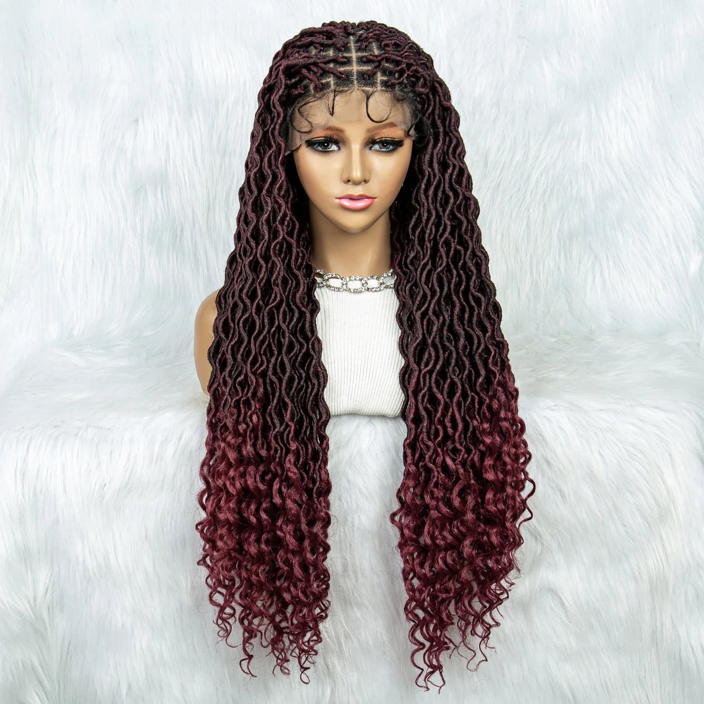 Cornrow Box Braids & Dreadlock Wig | 9x6 Lace Front | Curly Ends | Knotless Braids | Synthetic Hair