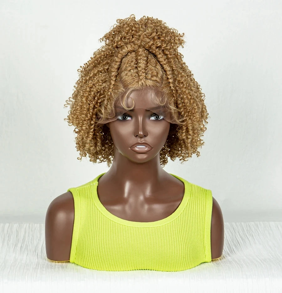 Short Afro Curly Knotless Braids Wig | Lace Front | Baby Hair Luxegan