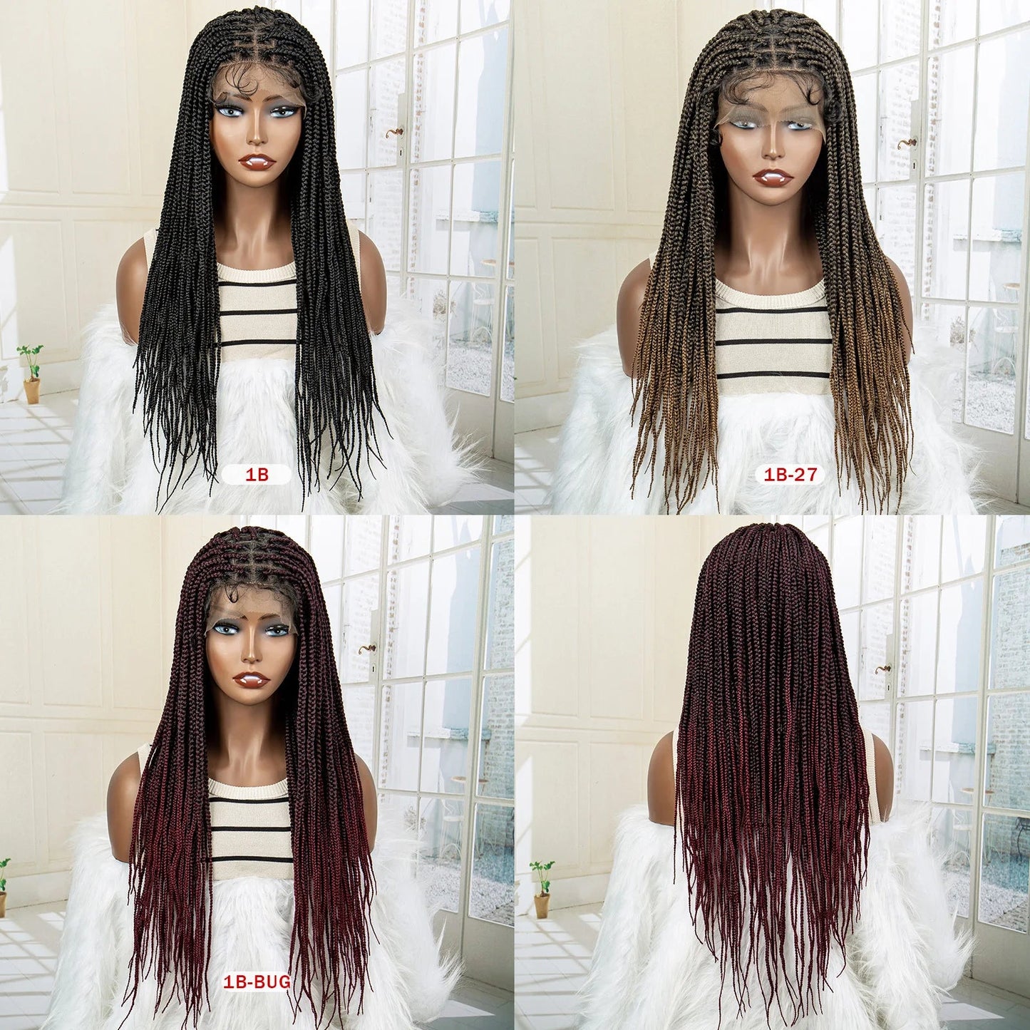 24" Full Lace Knotless Box Braided Wig | Lace Frontal Cornrow Braids | Baby Hair Synthetic Wig for Women Luxegan