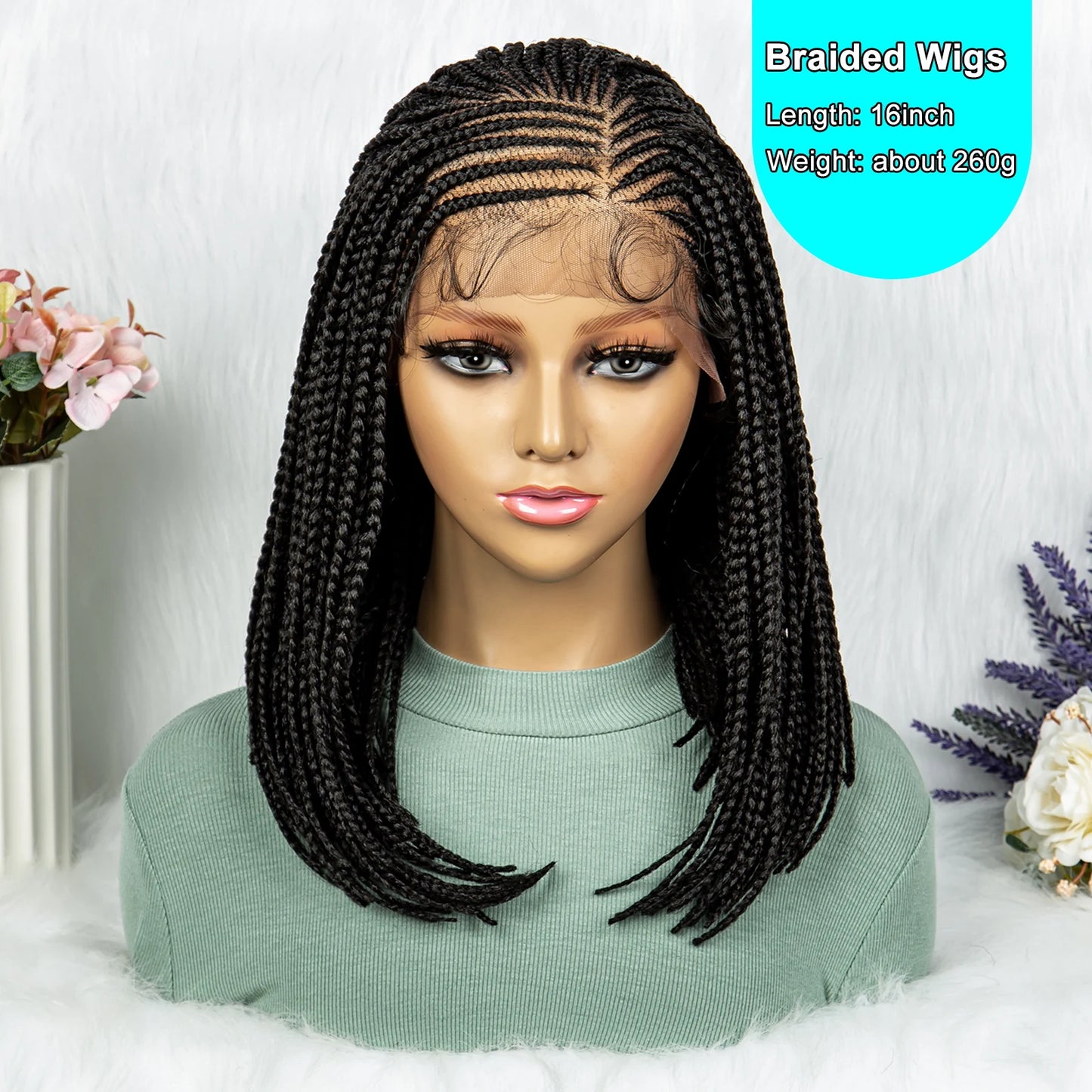 16" Short Knotless Box Braids Bob Wig | Lace Front | Afro Braided Hair Luxegan