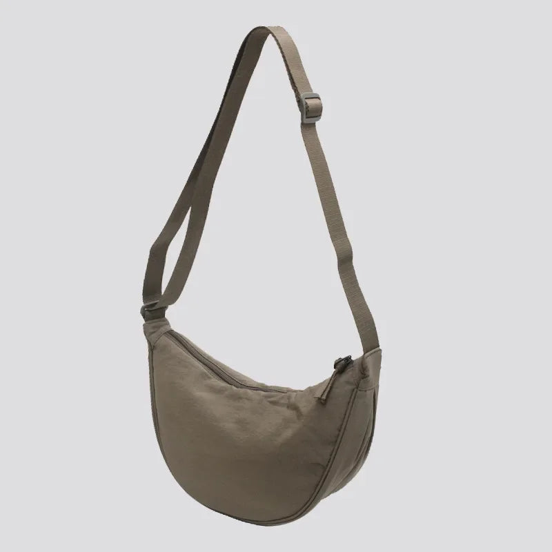 Simple Solid Color Nylon Padded Crossbody Bag | Portable Female Travel Purse & Shoulder Handbag (Messenger Style) Luxegan