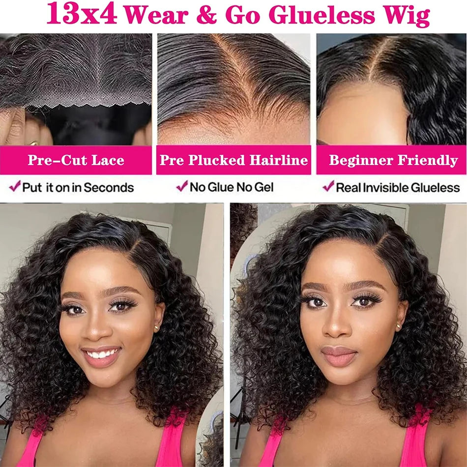 12A Water Wave Bob Wig | Glueless Lace Front Wig | Brazilian Remy Hair | Pre-Plucked Luxegan