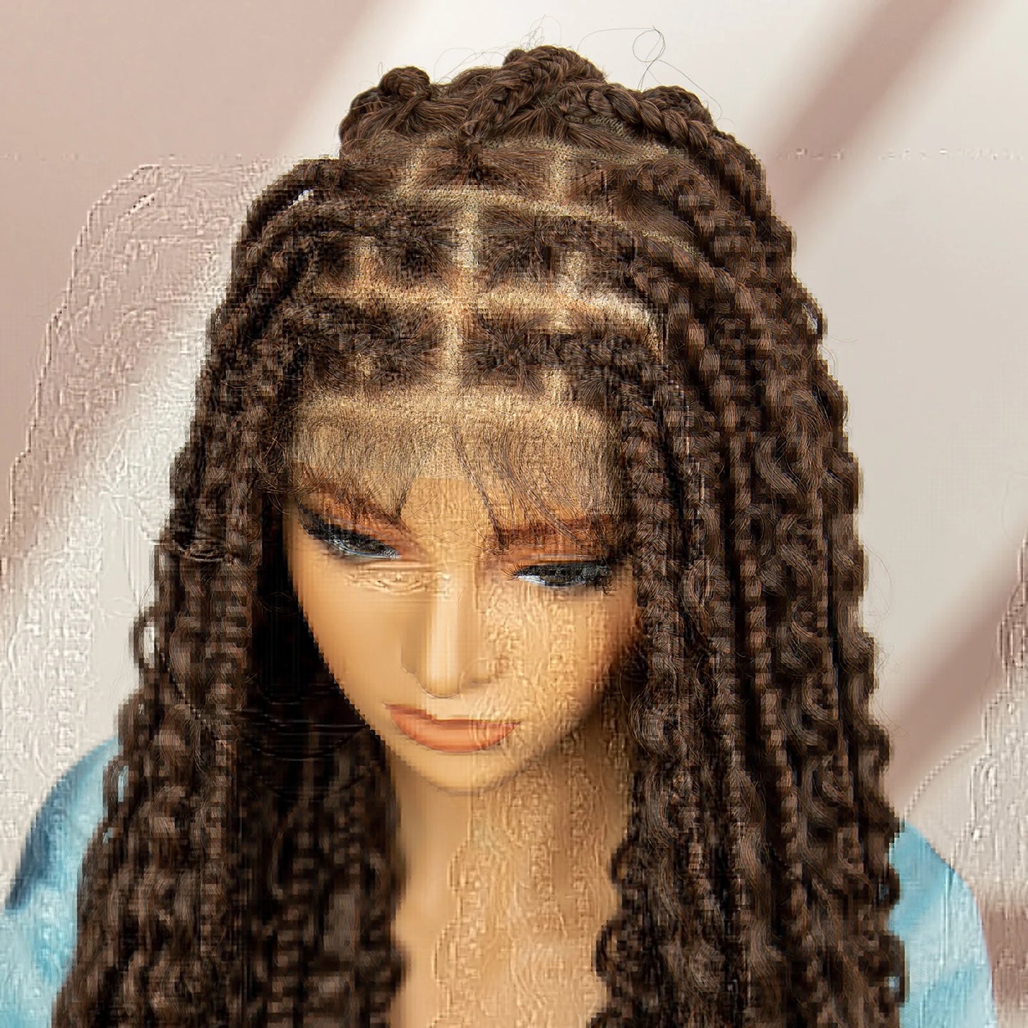 Boho Braids Full Lace Wig | Brown Box Braided Wig with Baby Hair | Kanekalon Synthetic Braiding Hair Wig