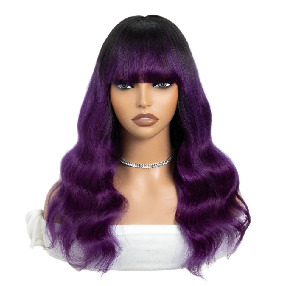 22" Body Wave Wig with Bangs | Full Machine Made Brazilian Virgin Remy Human Hair Luxegan