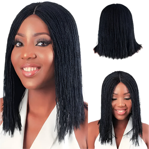 Short Black Micro Twist Braided Wig | Heat Safe Synthetic Hair | Party Wig