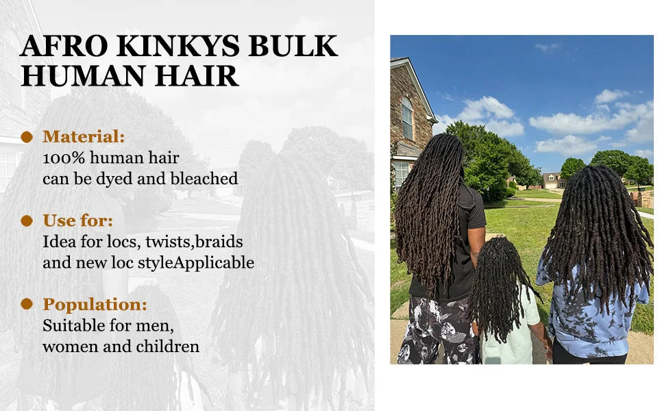 Afro Kinky Bulk Braiding Hair Extensions | 100% Human Hair | Lightweight & Natural Colors | 50g/Pack - Luxegan
