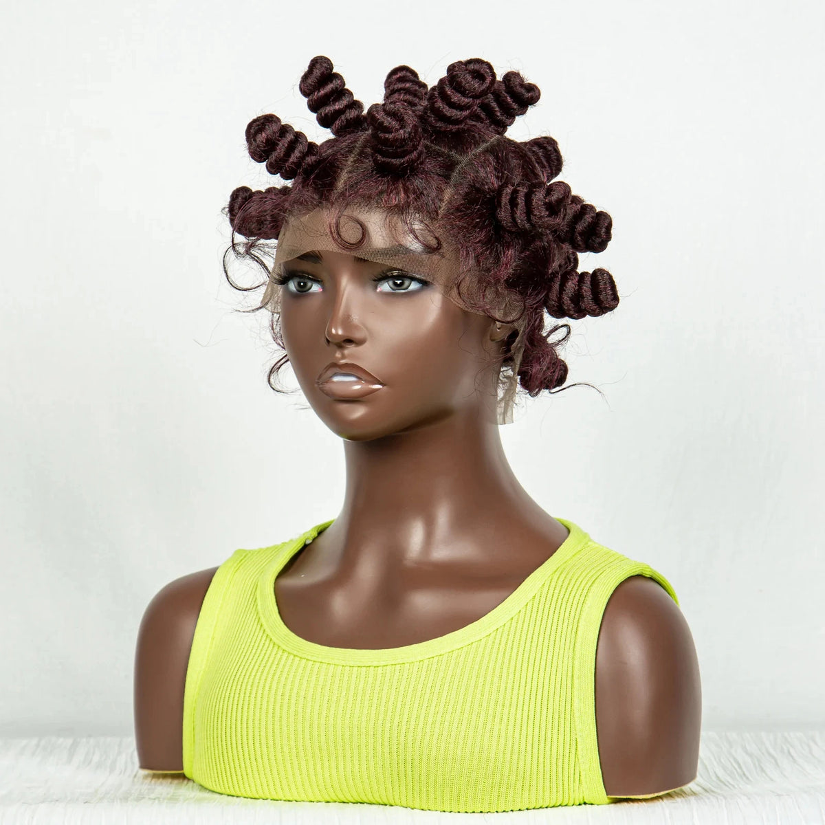 Short Cute 350 Color Bantu Knotless Braids Wig | Transparent Full Lace | Baby Hair Luxegan