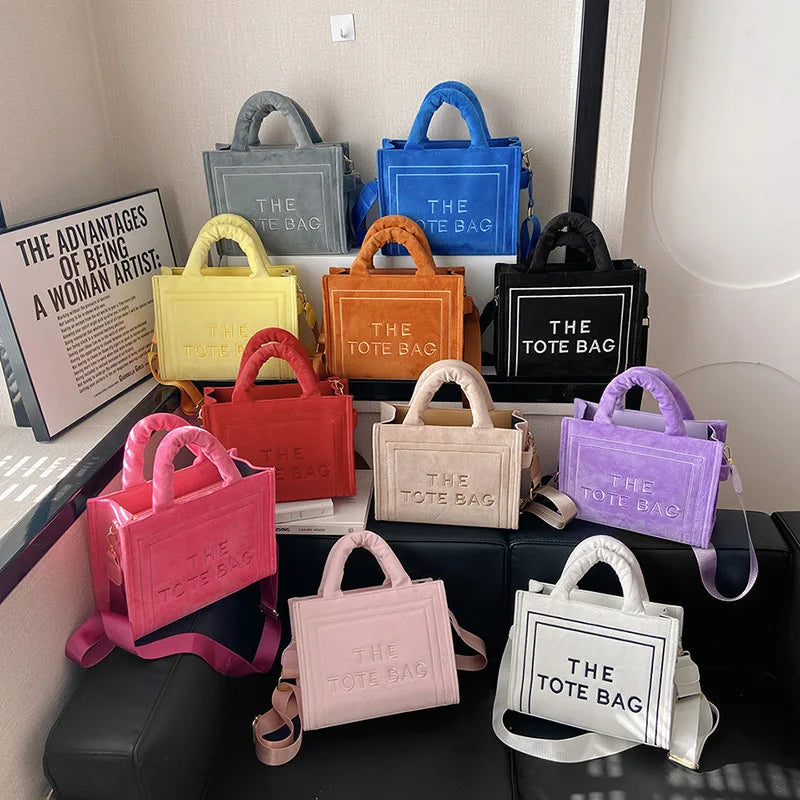Women’s Khaki Velour Tote Bag | Original Letter Print Medium Square Handbag | Premium Corduroy Ladies’ Shopper & Versatile Shoulder Bag Luxegan