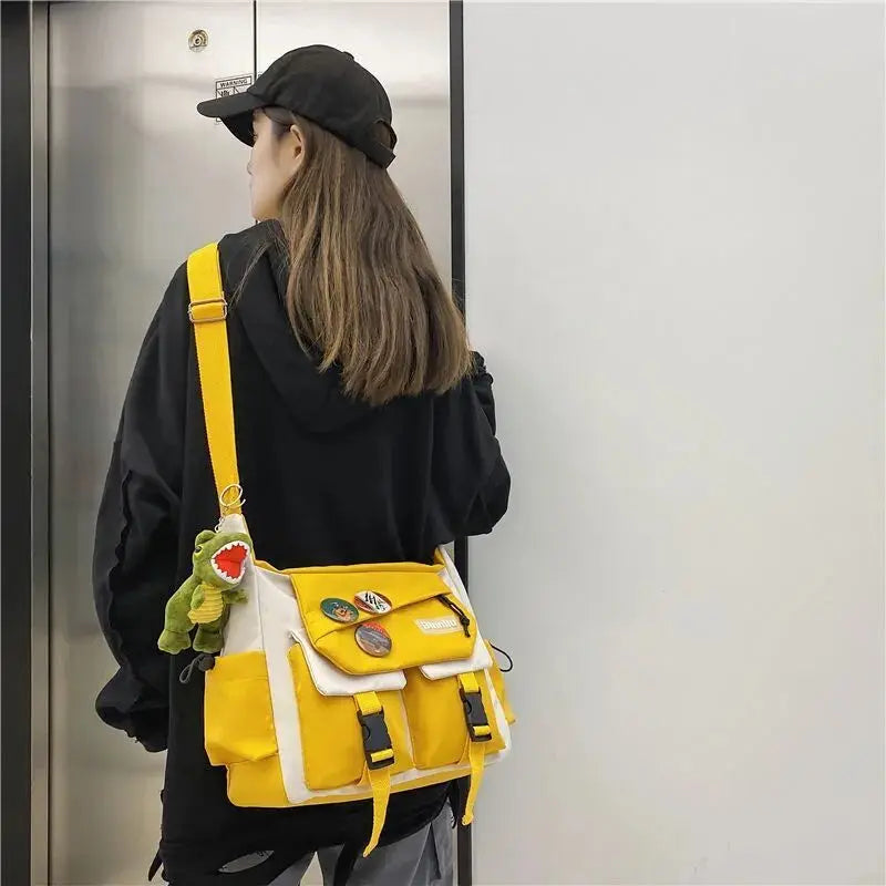 Japanese Simple Messenger Bag | Student Nylon Waterproof Canvas Handbag & Shoulder Crossbody Bag