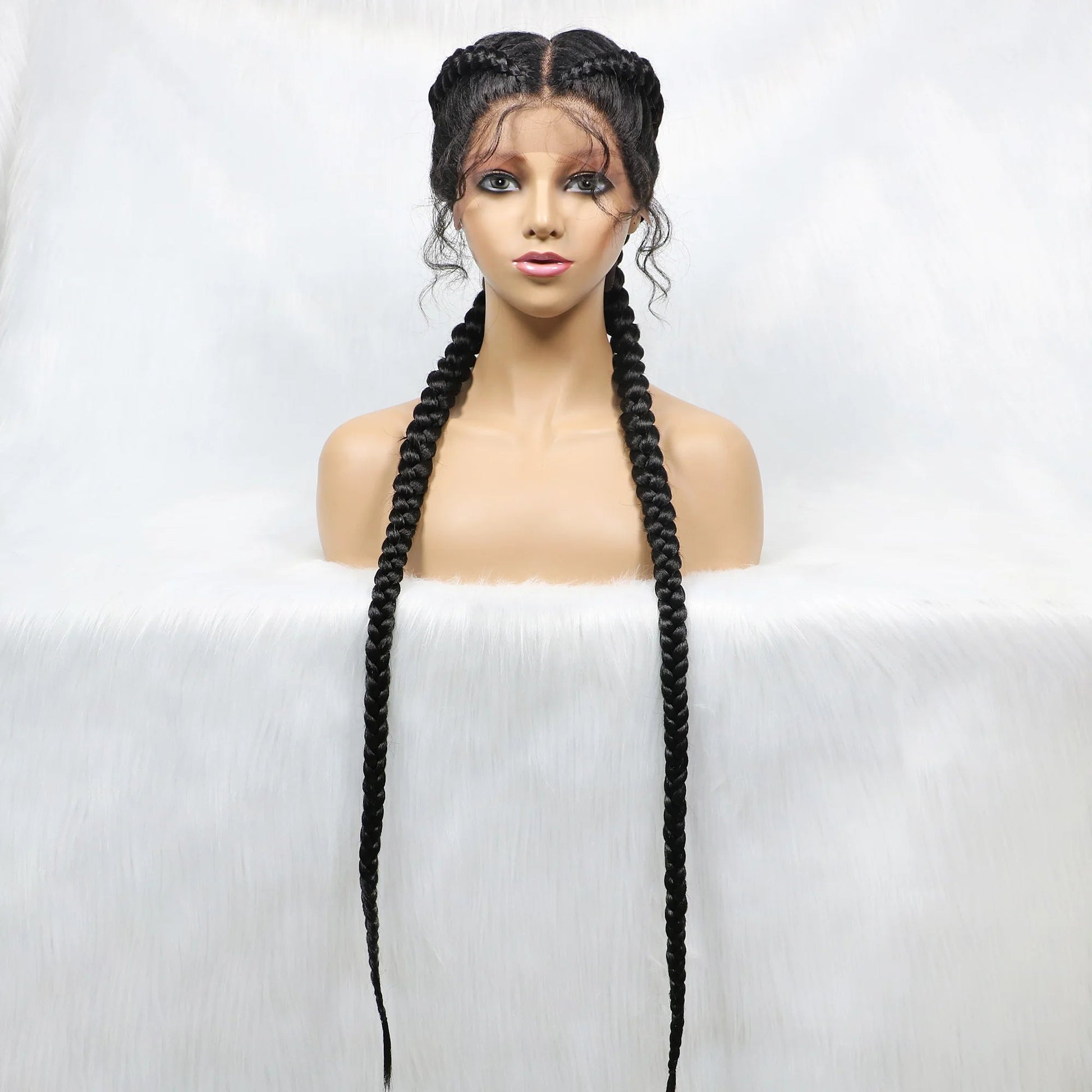 Handmade Double Dutch Cornrow Braided Wig | Natural Black Lace Front | Baby Hair | Kanekalon Synthetic Wig for Women Luxegan