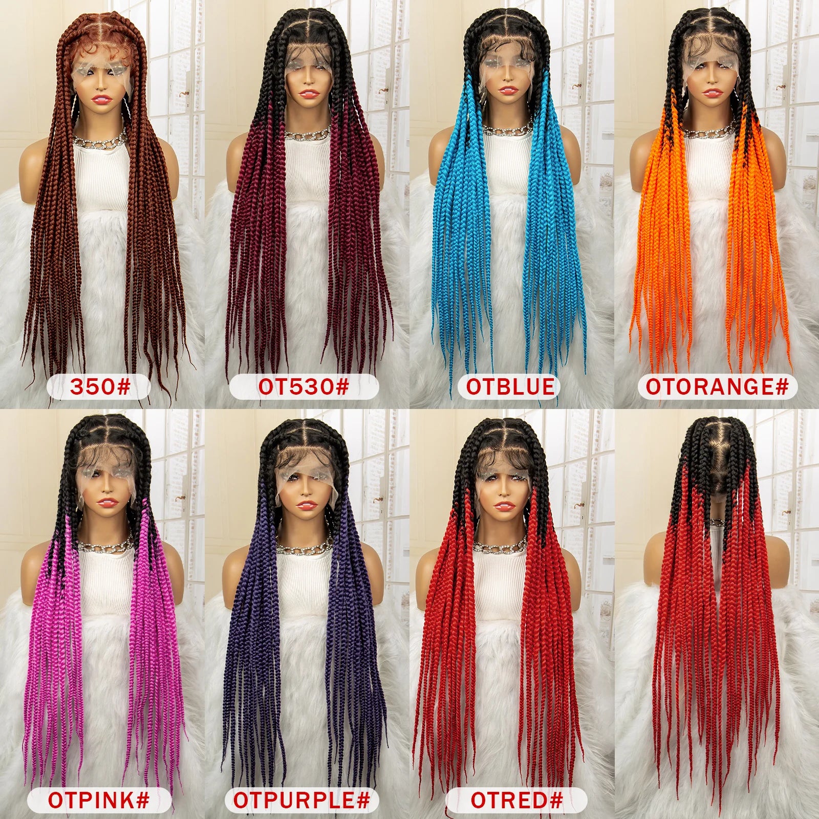 36" Big Knotless Box Braided Full Lace Wig | Cornrow Braiding Wig | Baby Hair | Synthetic Braids | For Women