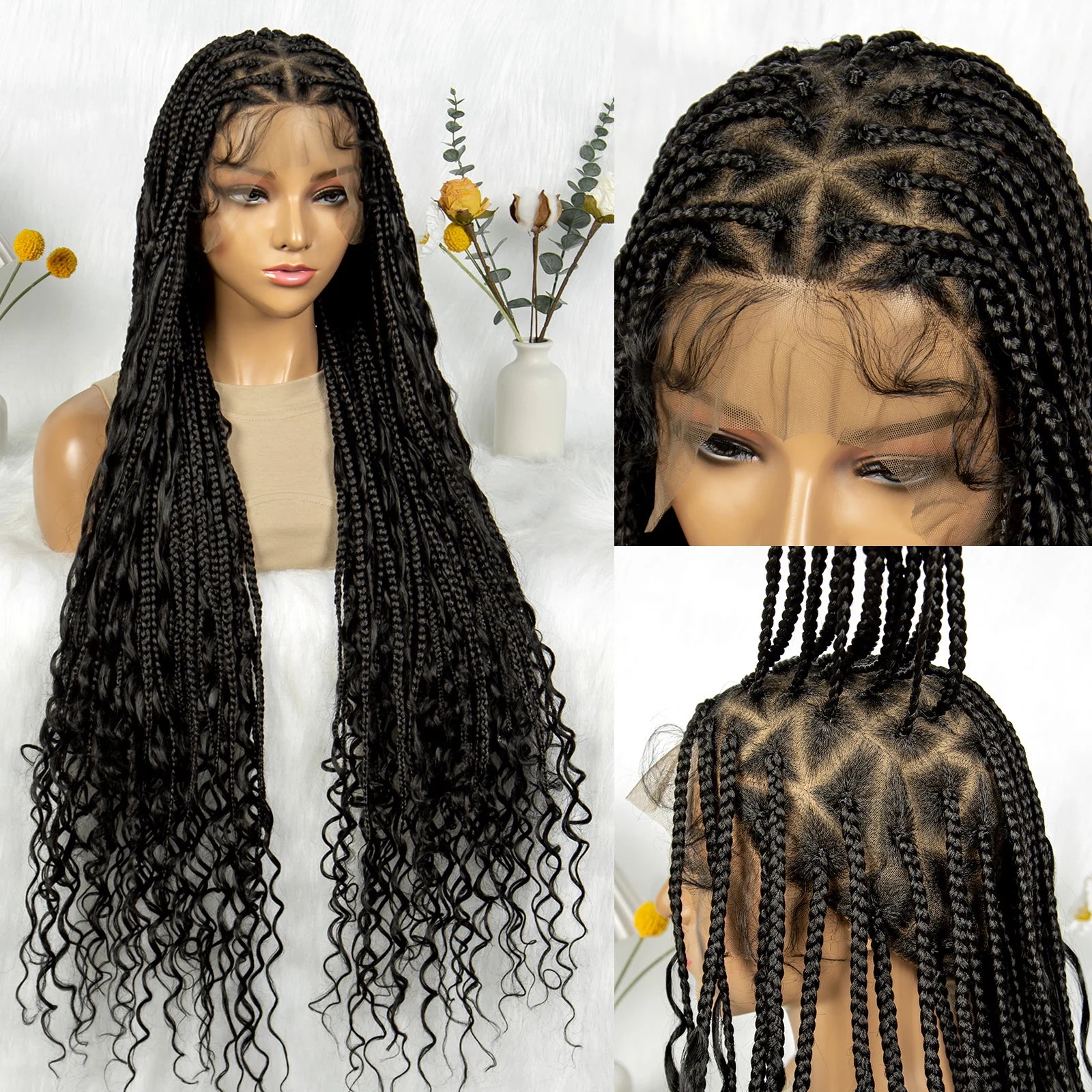 Bohemian Box Braids Wig - Full Lace Knotless Boho Braided Wig with Baby Hair for Black Women