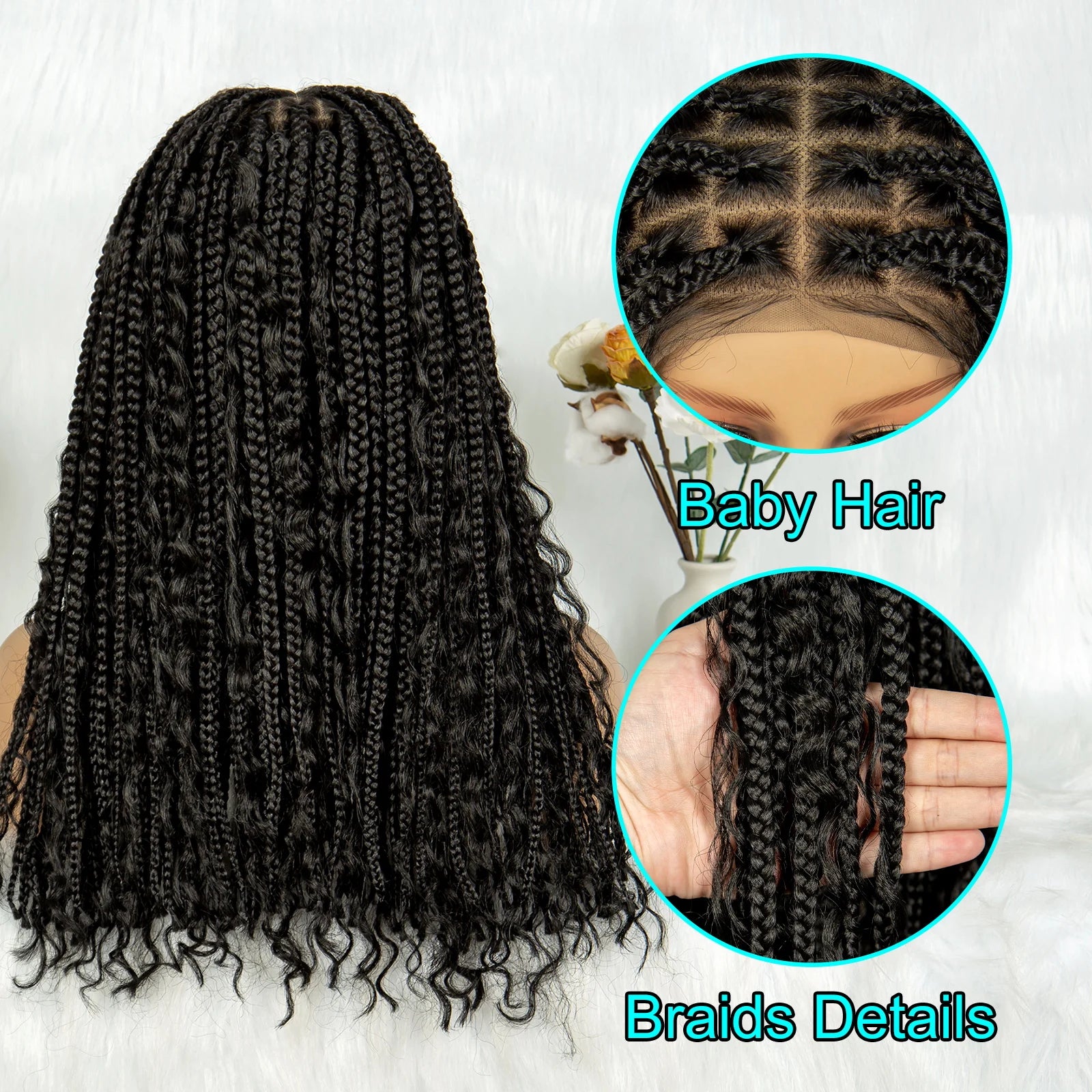 Curly End Box Braids Wig | Lace Front with Baby Hair Luxegan